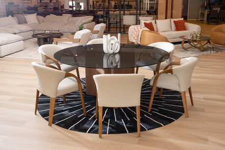 Kaye - Modern Walnut + Glass 71" Round Dining Table - image 4