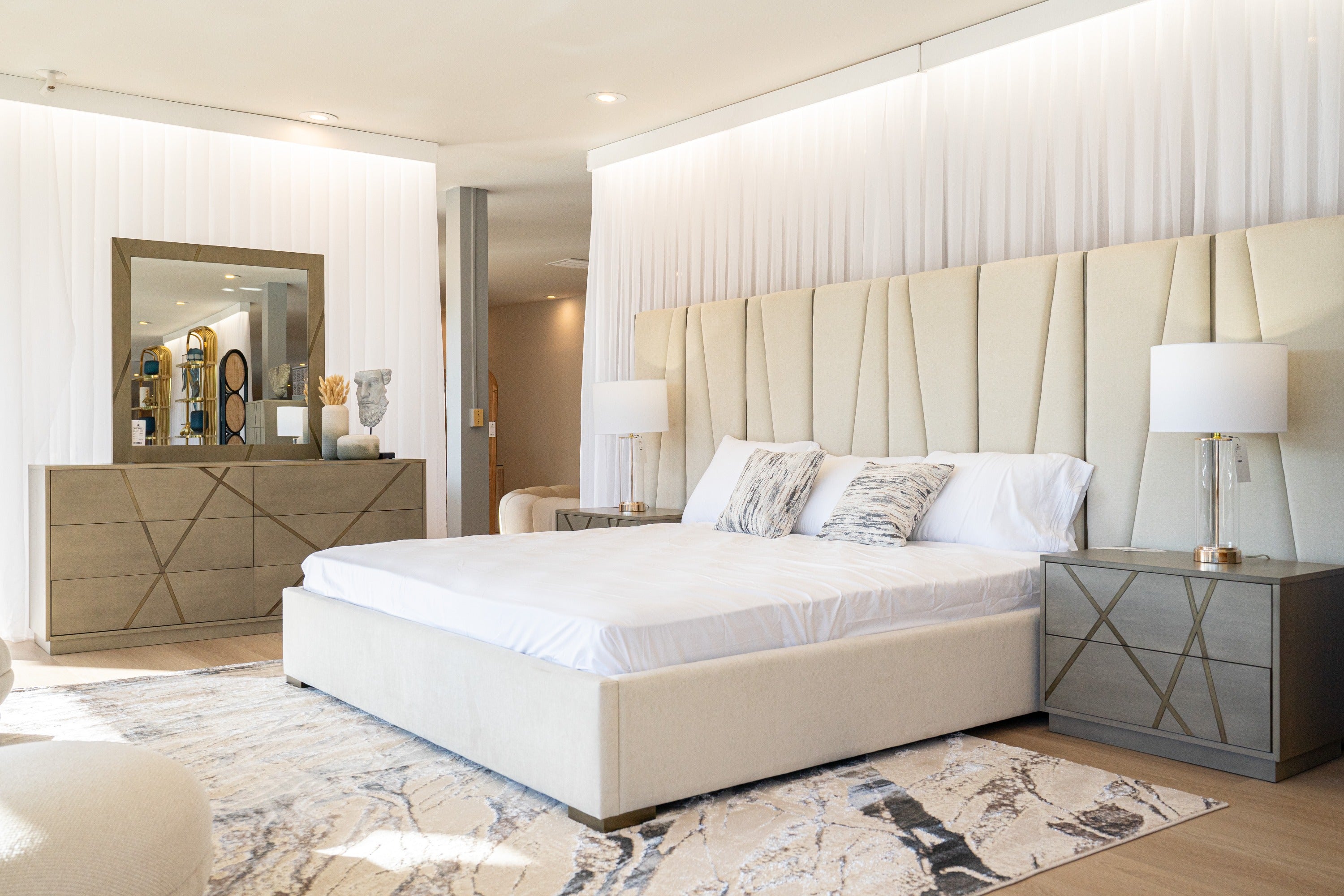 Nixa - Modern Beige Velvet + Brushed Bronze Bed-queen - image 5