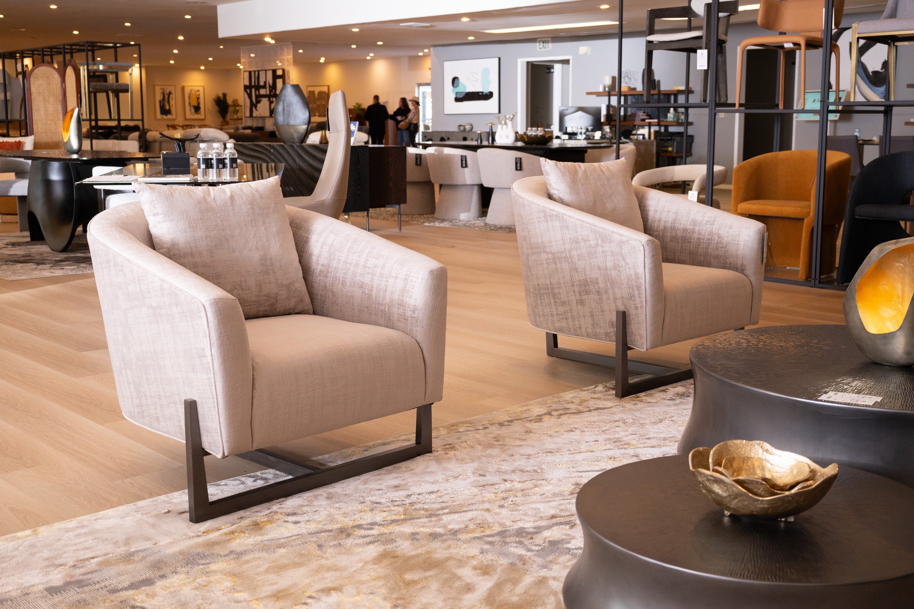Forbis - Contemporary Light Grey Fabric + Bronze Accent Chair - image 2