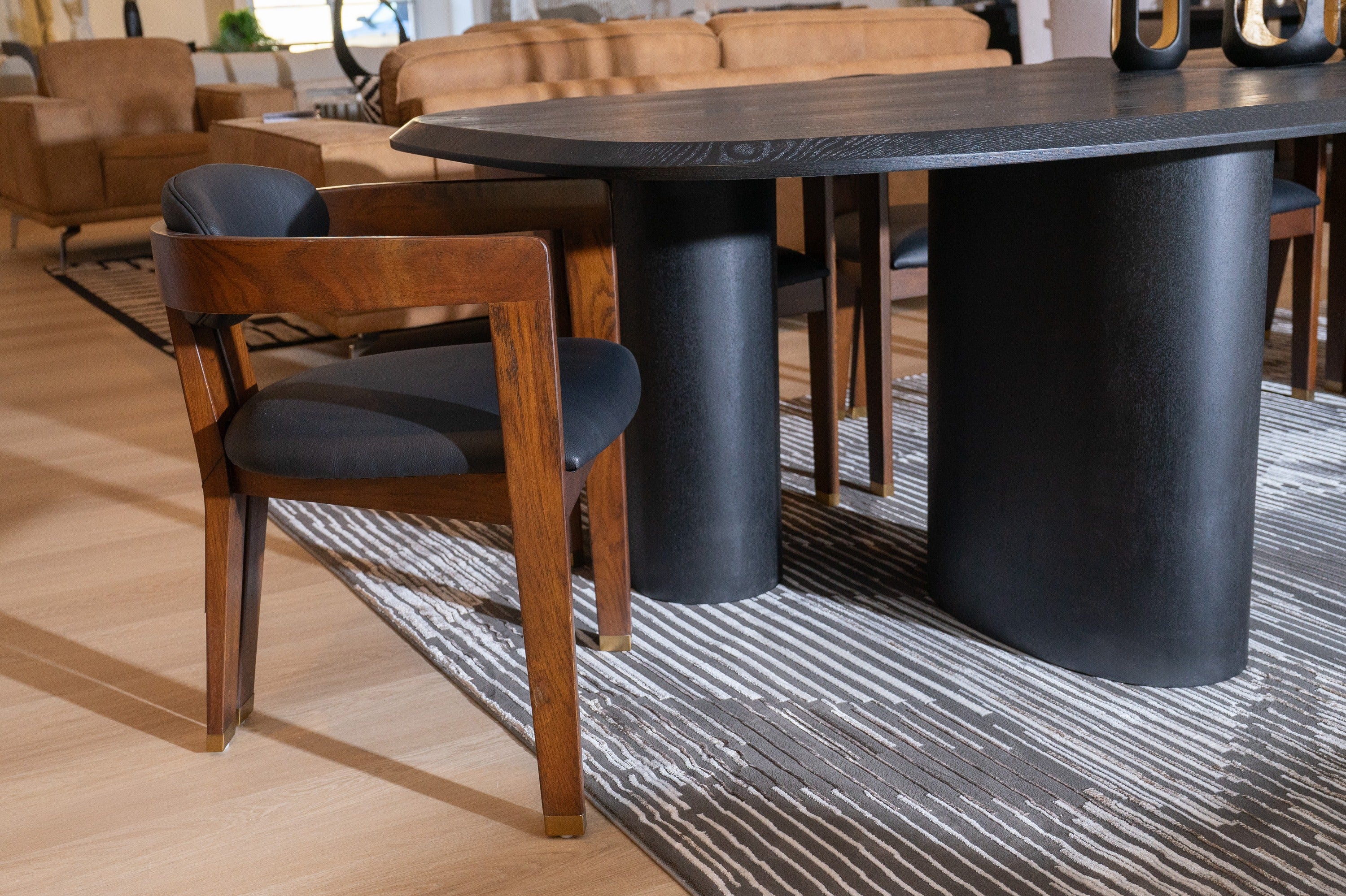 Belton - Modern Black Vegan Leather + Brown Oak Dining Chair - image 5