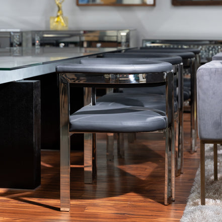 Pontiac - Modern Black Vegan Leather and Stainless Steel Dining Chair - image 2