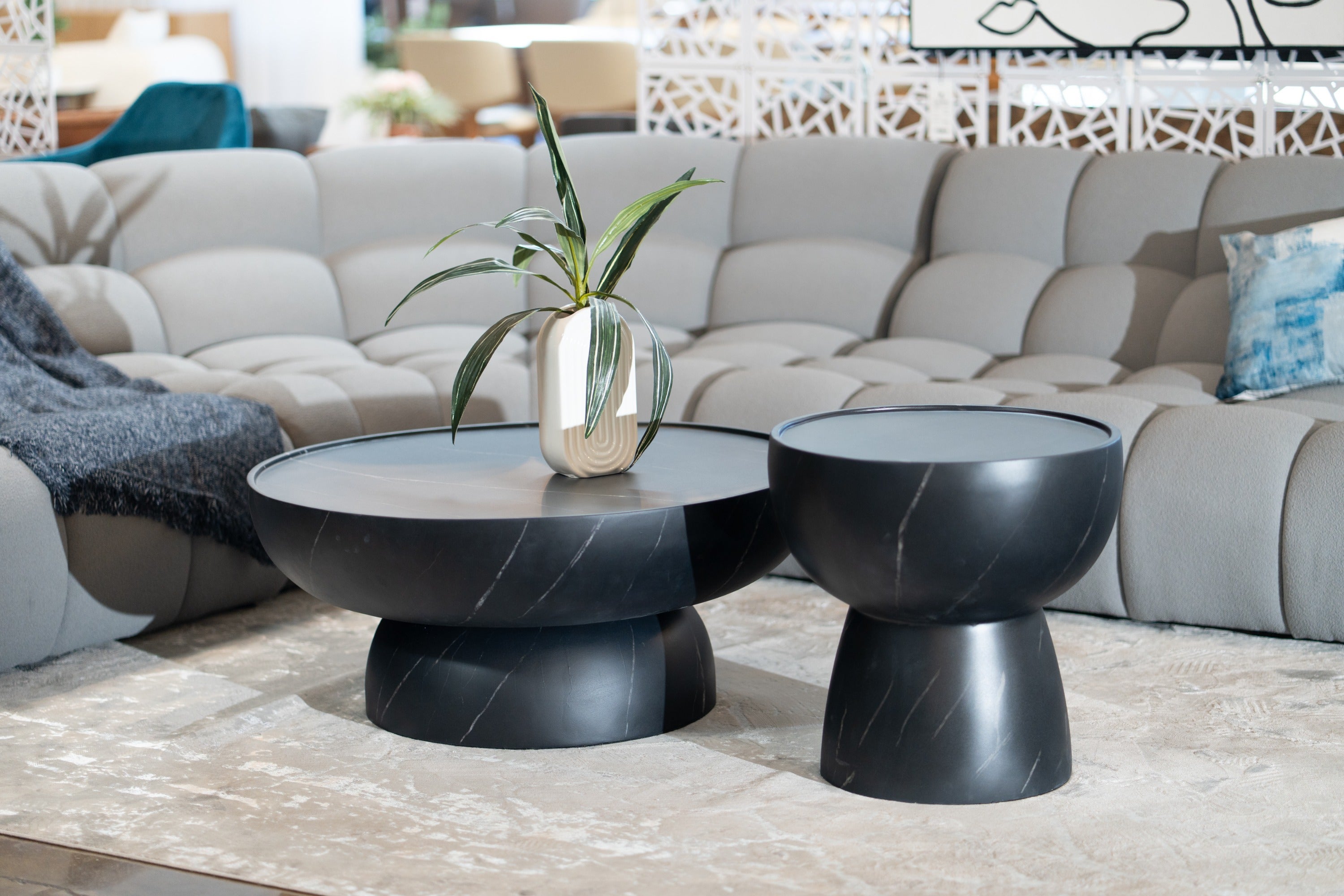 Akron - Modern Black & White Faux Marble Round Coffee Table - image 5