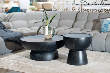 Akron - Modern Black & White Faux Marble Round Coffee Table - image 5