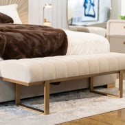 Robles - Modern Beige Fabric + Antique Brass Dining Bench - image 4