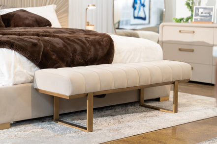 Robles - Modern Beige Fabric + Antique Brass Dining Bench - image 4