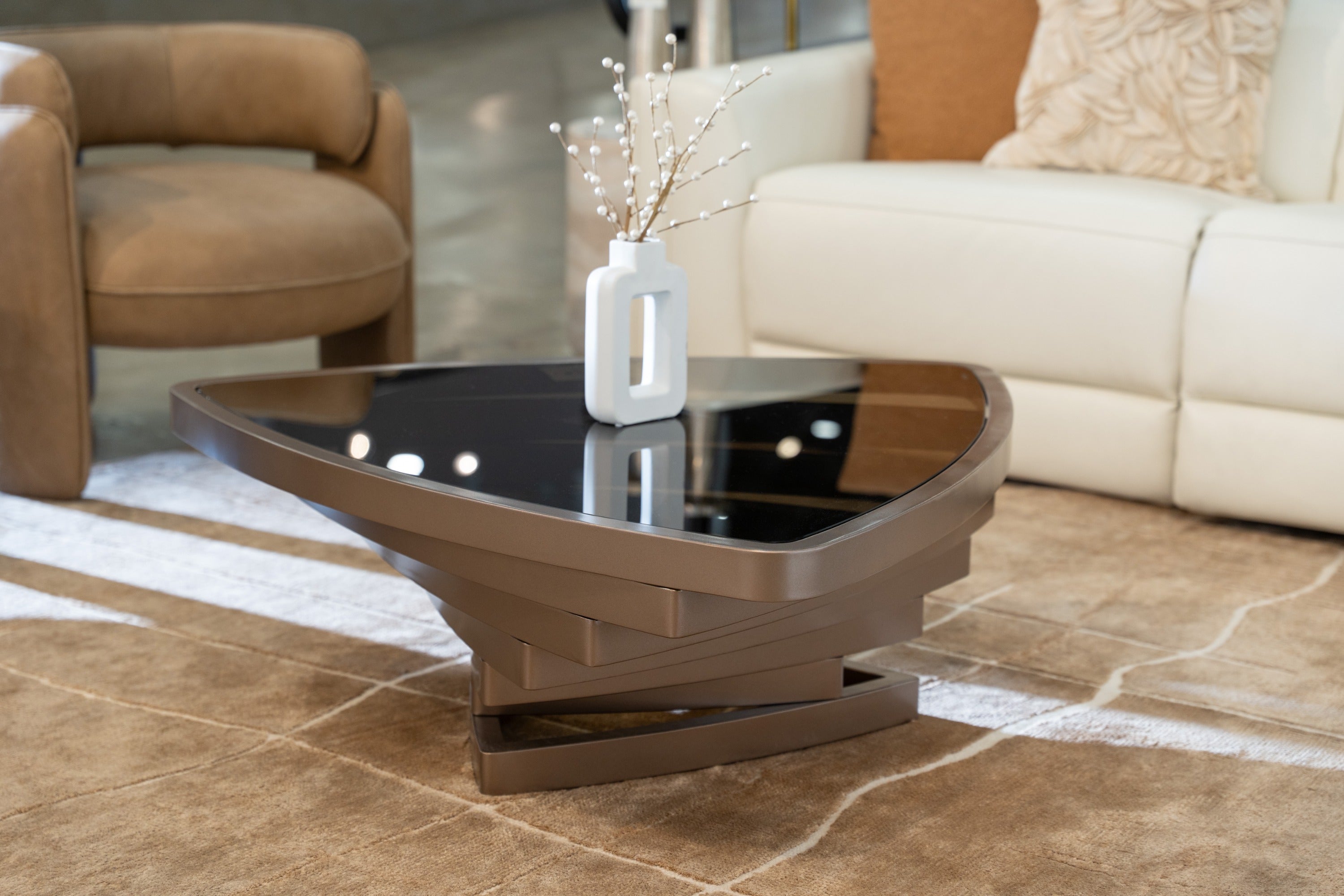 Jovial - Contemporary Brown Glass + Dark Gold Coffee Table - image 2