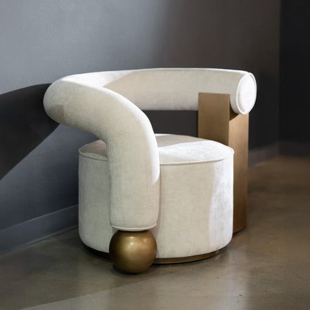 Tranquil - Contemporary Beige Fabric + Antique Brass Accent Chair - image 5