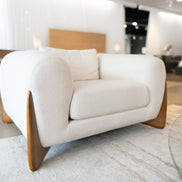 Fleury - Contemporary Cream Fabric and Walnut Lounge Chair - image 2