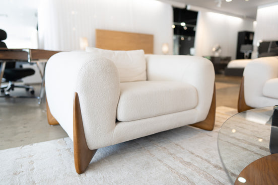 Fleury - Contemporary Cream Fabric and Walnut Lounge Chair - image 2