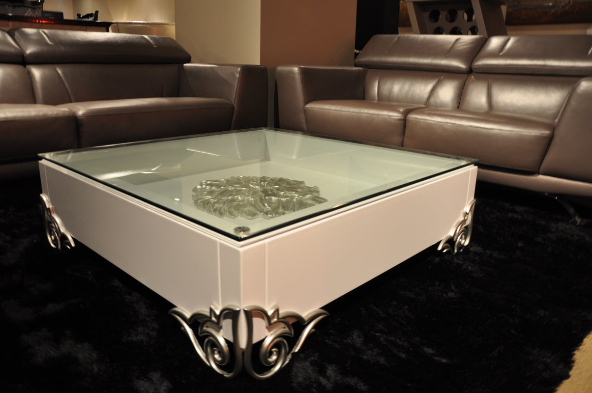 LS538 Emma Modern White Coffee Table w/ Glass Top - image 4