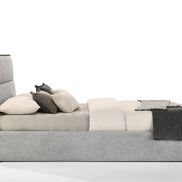 Dustin - QueenModern Grey Fabric & Walnut Trimmed Bed