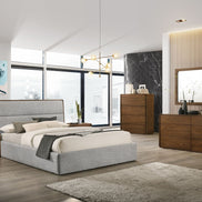 Dustin - QueenModern Grey Fabric & Walnut Trimmed Bed - image 2