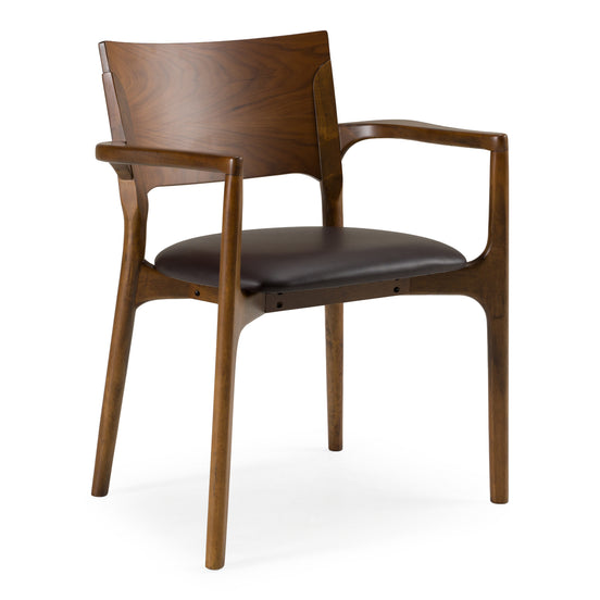 Edelman - Mid-Century Modern Brown Leatherette + Walnut Dining Chair - image 2