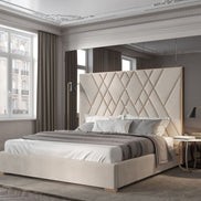 Eldora - Queen Glam Beige Velvet and Brushed Brass Bed - image 2