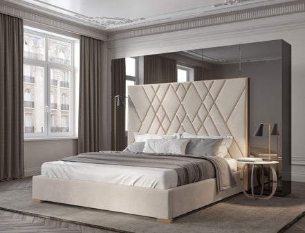 Eldora - Queen Glam Beige Velvet and Brushed Brass Bed - image 2