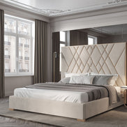 Eldora - Queen Glam Beige Velvet and Brushed Brass Bed - image 3