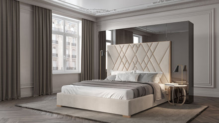 Eldora - Queen Glam Beige Velvet and Brushed Brass Bed
