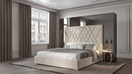 Eldora - Queen Glam Beige Velvet and Brushed Brass Bed