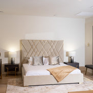 Eldora - Queen Glam Beige Velvet and Brushed Brass Bed - image 4