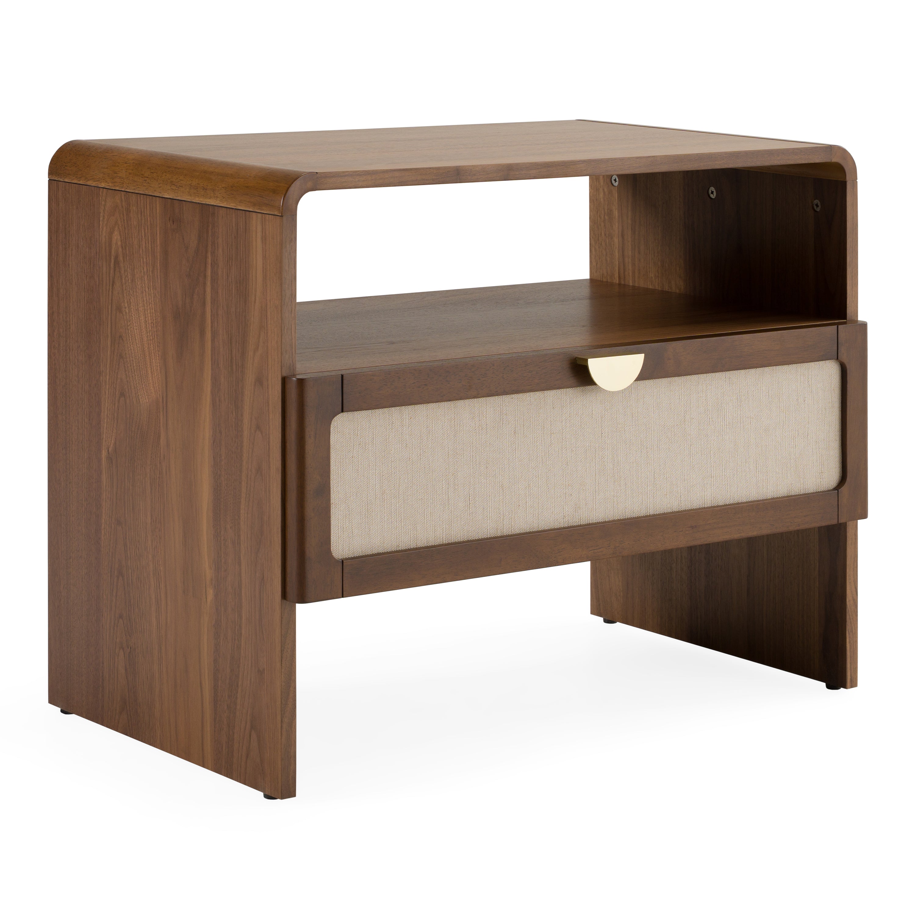 Emilio - Modern Natural Burlap + Walnut Nightstand - image 4