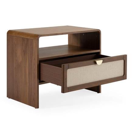 Emilio - Modern Natural Burlap + Walnut Nightstand - image 5
