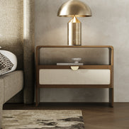Emilio - Modern Natural Burlap + Walnut Nightstand