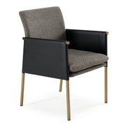 Engel - Modern Dark Grey Vegan Leather + Grey Fabric + Antique Brass Dining Chair
