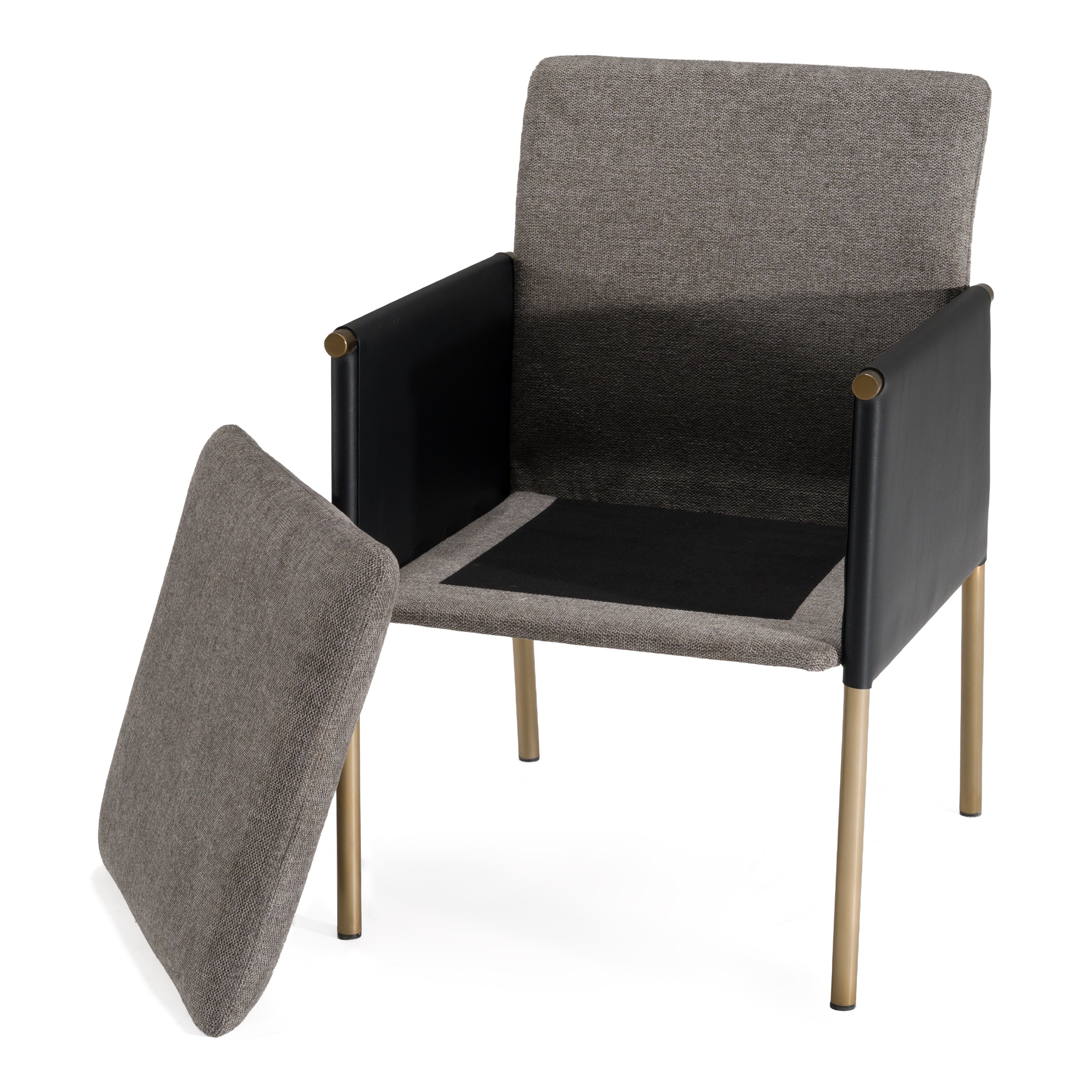 Engel - Modern Dark Grey Vegan Leather + Grey Fabric + Antique Brass Dining Chair - image 4