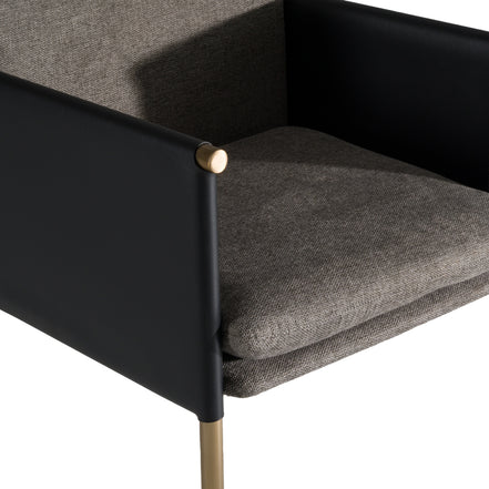 Engel - Modern Dark Grey Vegan Leather + Grey Fabric + Antique Brass Dining Chair - image 5