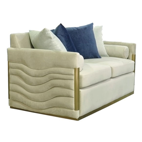 Tenaya Modern Beige Fabric & Gold Loveseat Sofa - image 2