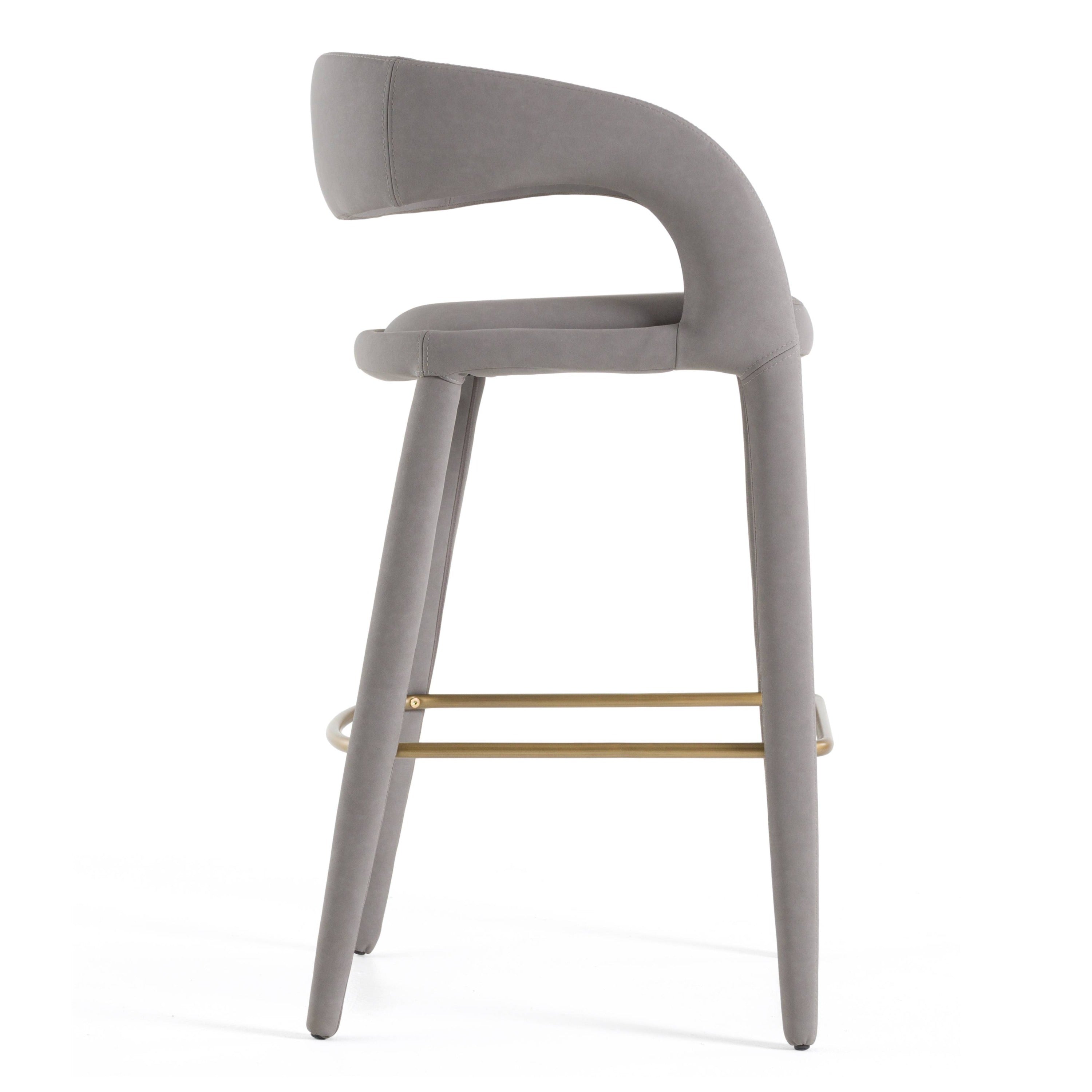 Faerron - Modern Grey Leatherette Bar Chair - image 2