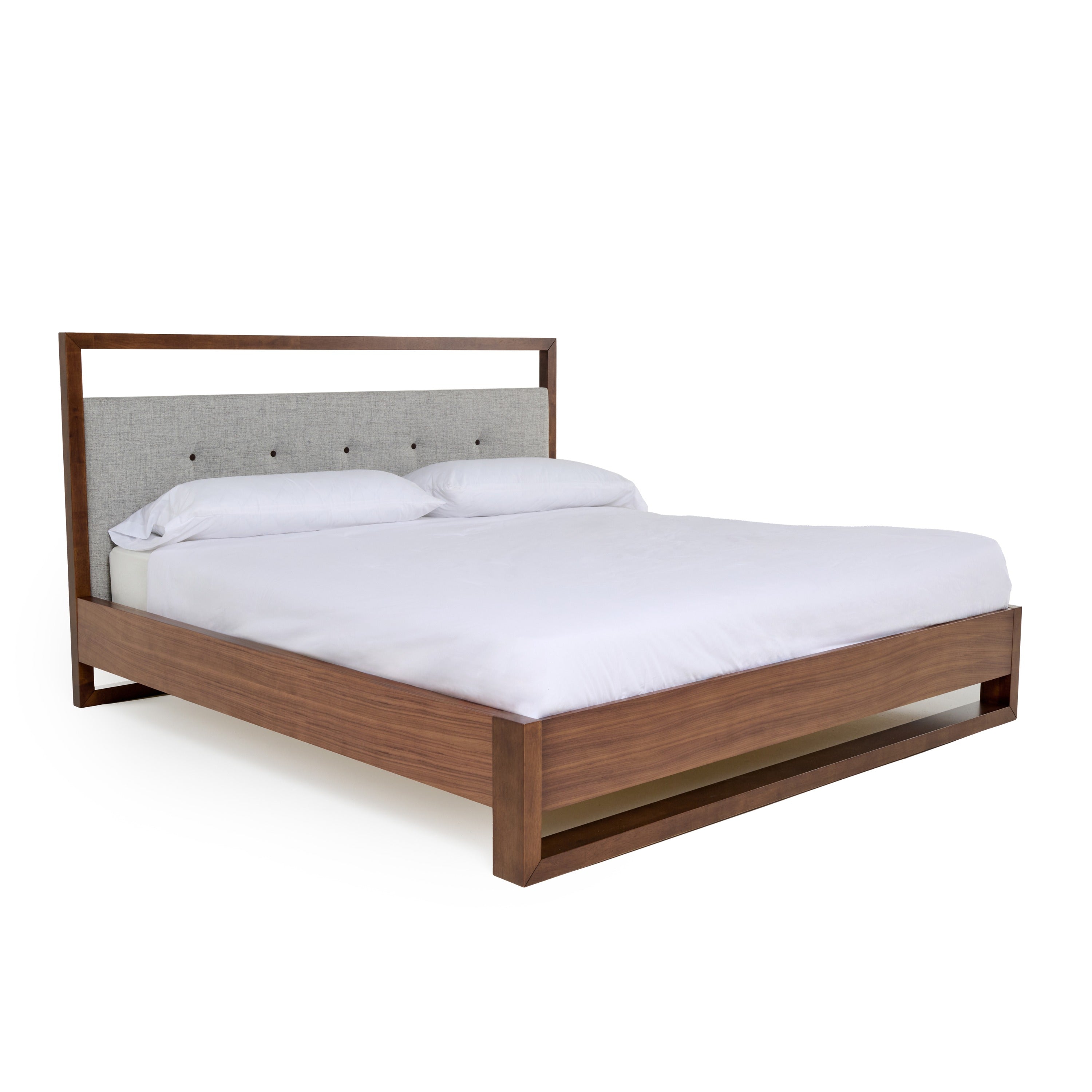 California King Falcor - Modern Grey Fabric & Walnut Veneer Bed - image 3