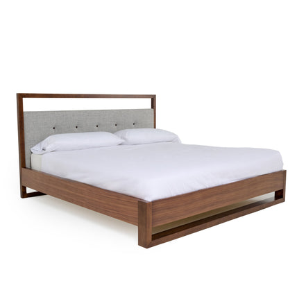 California King Falcor - Modern Grey Fabric & Walnut Veneer Bed - image 3