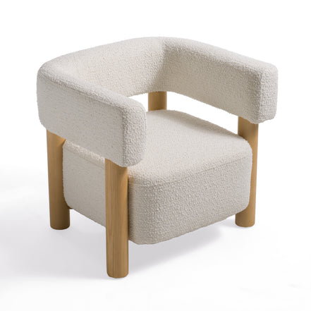 Fang - Modern White Fabric & Wood Accent Chair - image 2