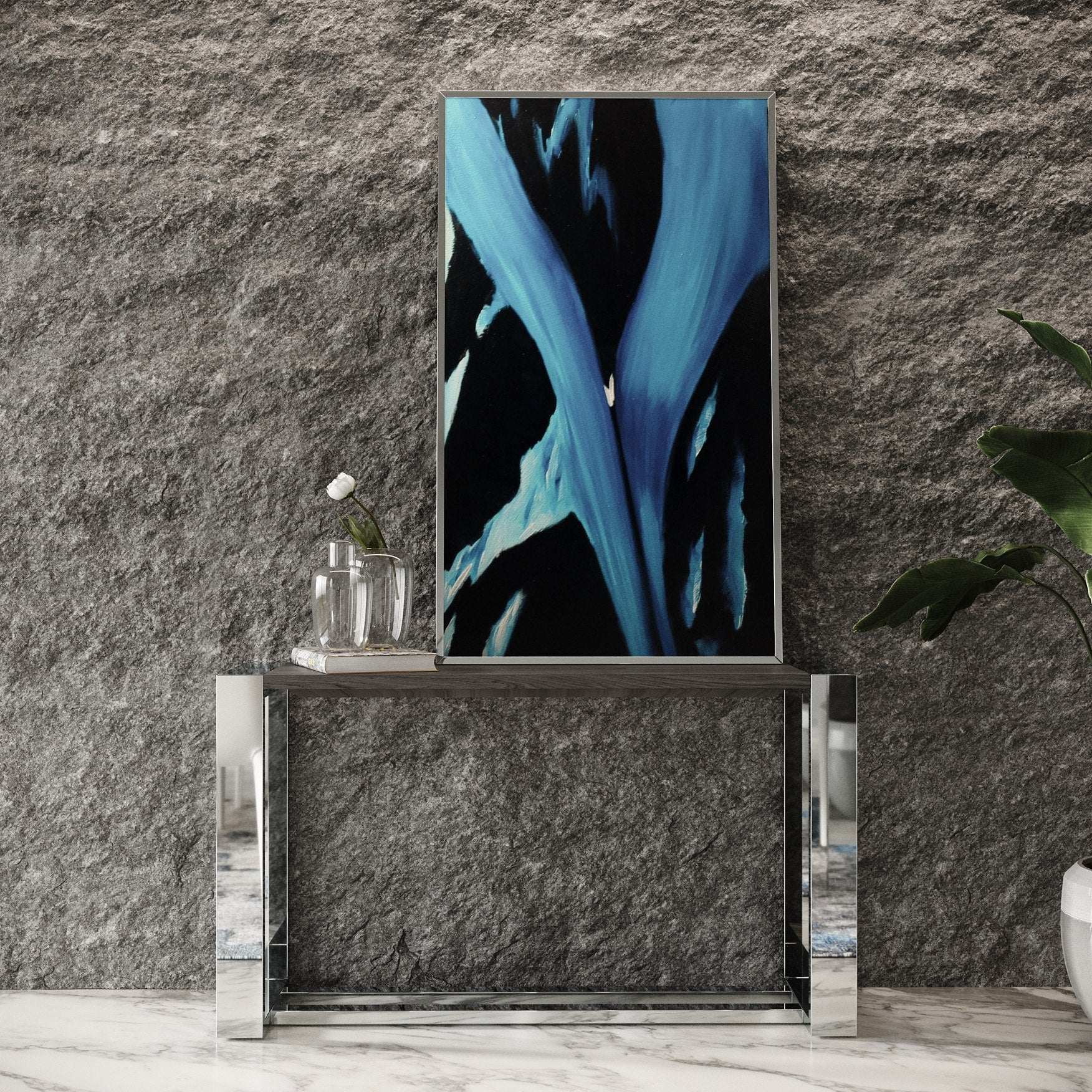 Fauna - Modern Grey Elm & Stainless Steel Console Table - image 2