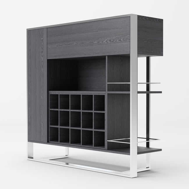 Fauna - Elm Grey & Stainless Steel Wine Cabinet