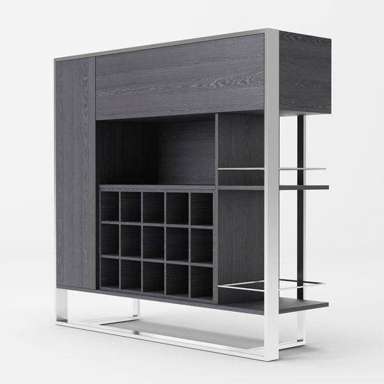 Fauna - Elm Grey & Stainless Steel Wine Cabinet