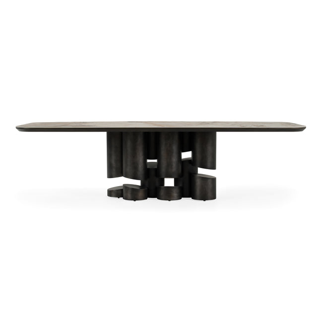 Finsbury - Modern Ceramic + Dark Grey Brass Oval Dining Table