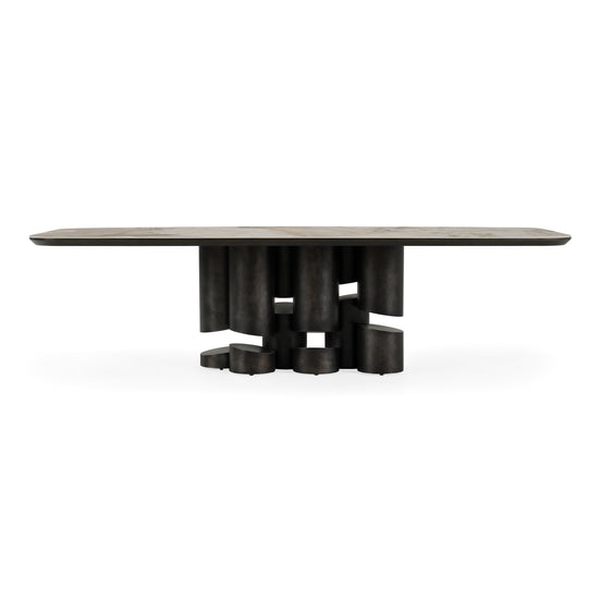 Finsbury - Modern Ceramic + Dark Grey Brass Oval Dining Table