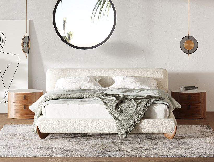 Fleury - Contemporary Cream Fabric and Walnut Bed-queen
