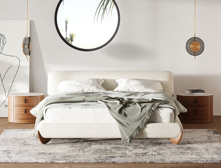Fleury - Contemporary Cream Fabric and Walnut Bed-queen