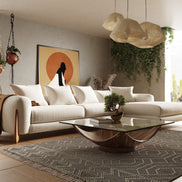 Fleury - Contemporary Cream Fabric and Walnut RAF Sectional Sofa