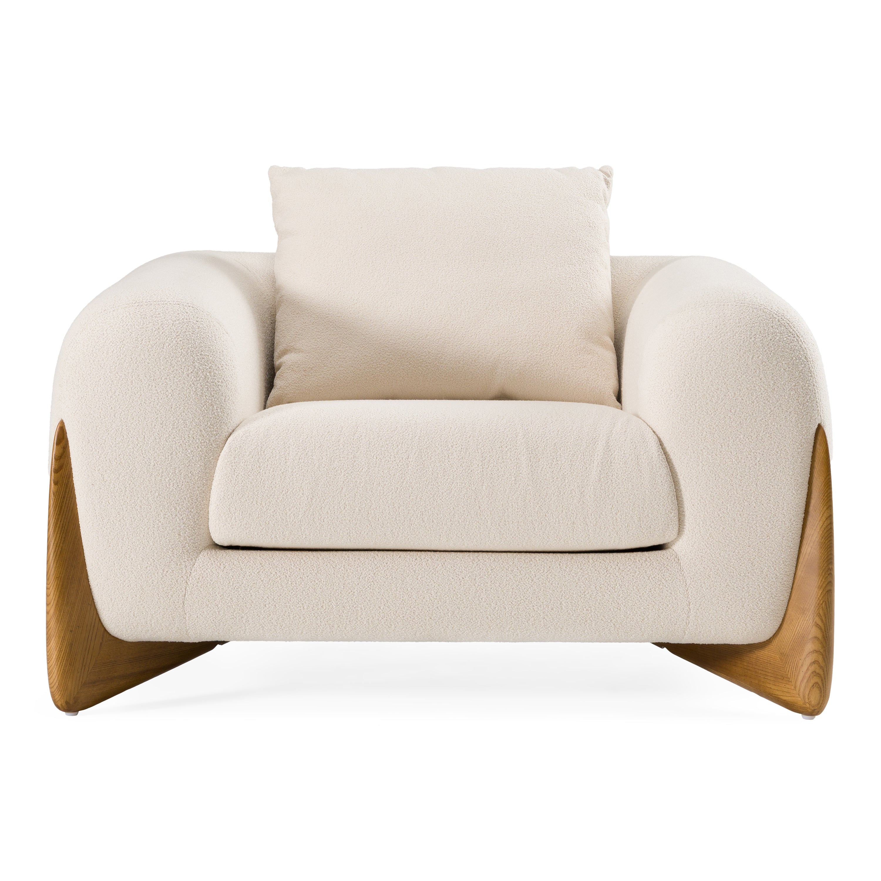 Fleury - Contemporary Cream Fabric and Walnut Lounge Chair - image 3