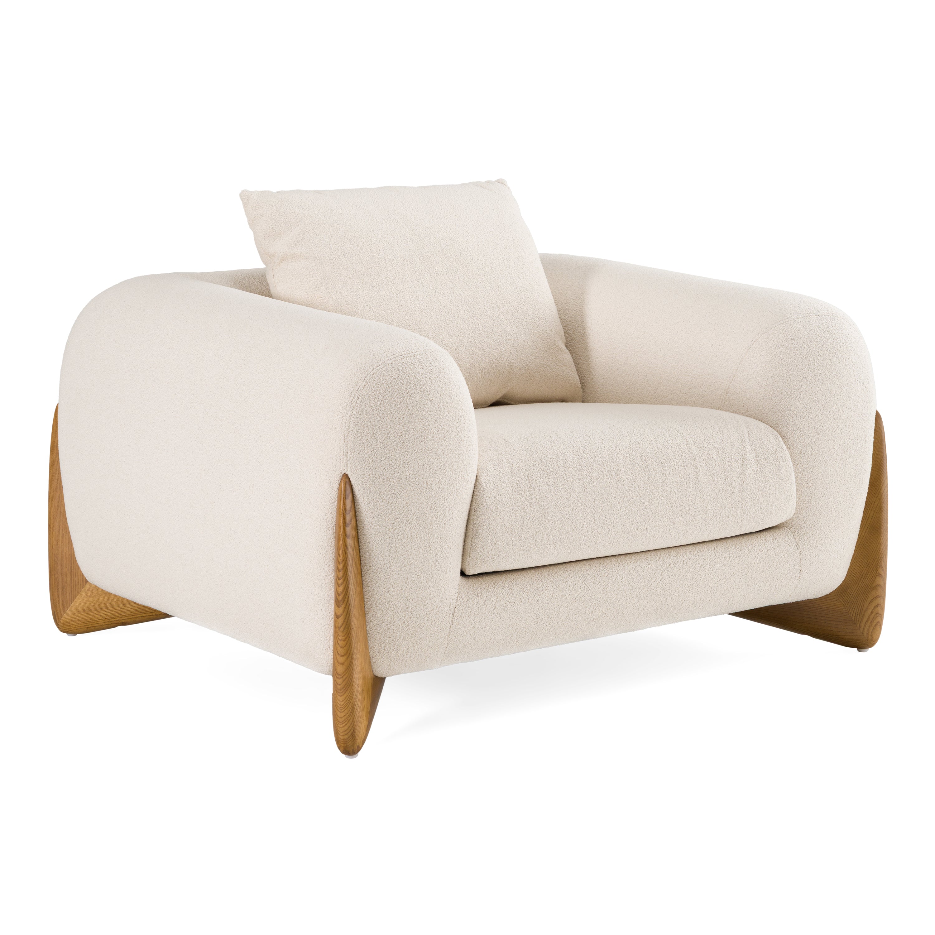 Fleury - Contemporary Cream Fabric and Walnut Lounge Chair - image 4
