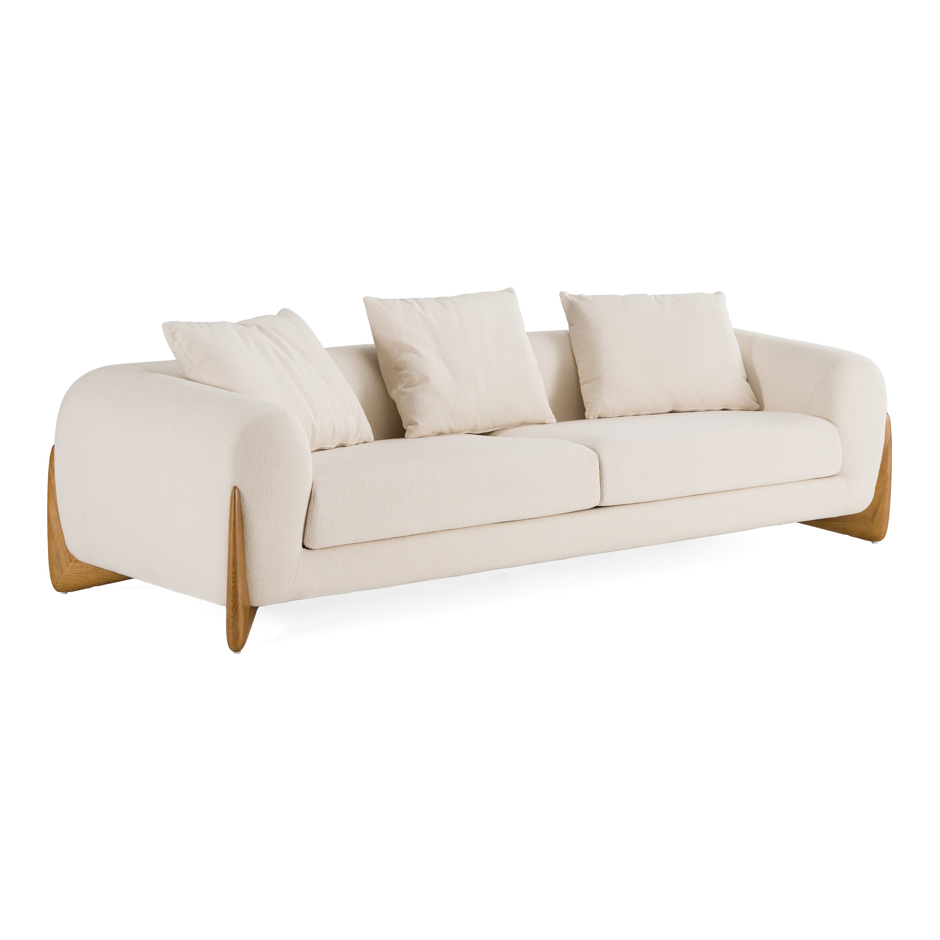 Fleury - Contemporary Cream Fabric and Walnut Sofa - image 3