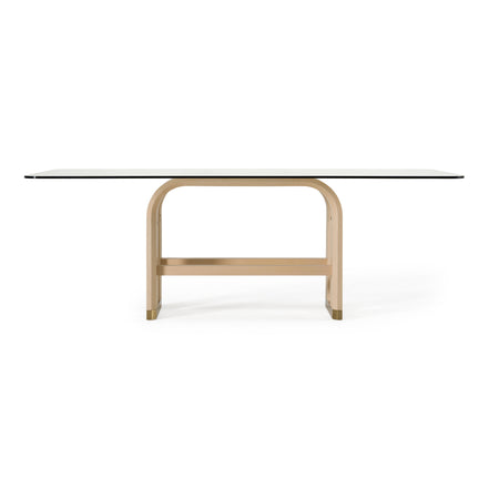 Florence - Modern Glass + Natural Oak + Gold Dining Table