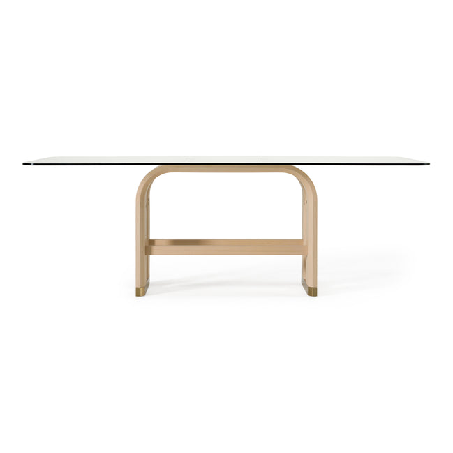 Florence - Modern Glass + Natural Oak + Gold Dining Table