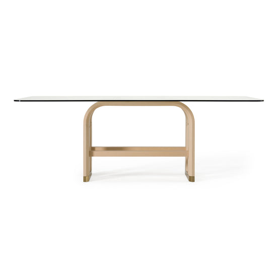 Florence - Modern Glass + Natural Oak + Gold Dining Table