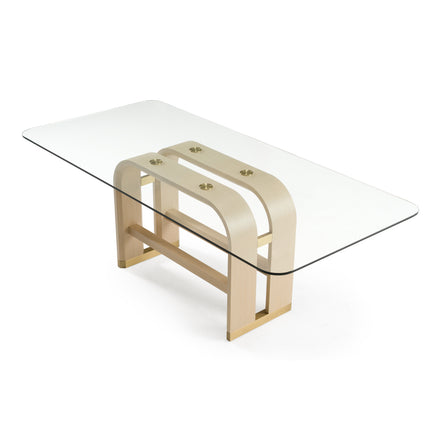 Florence - Modern Glass + Natural Oak + Gold Dining Table - image 4