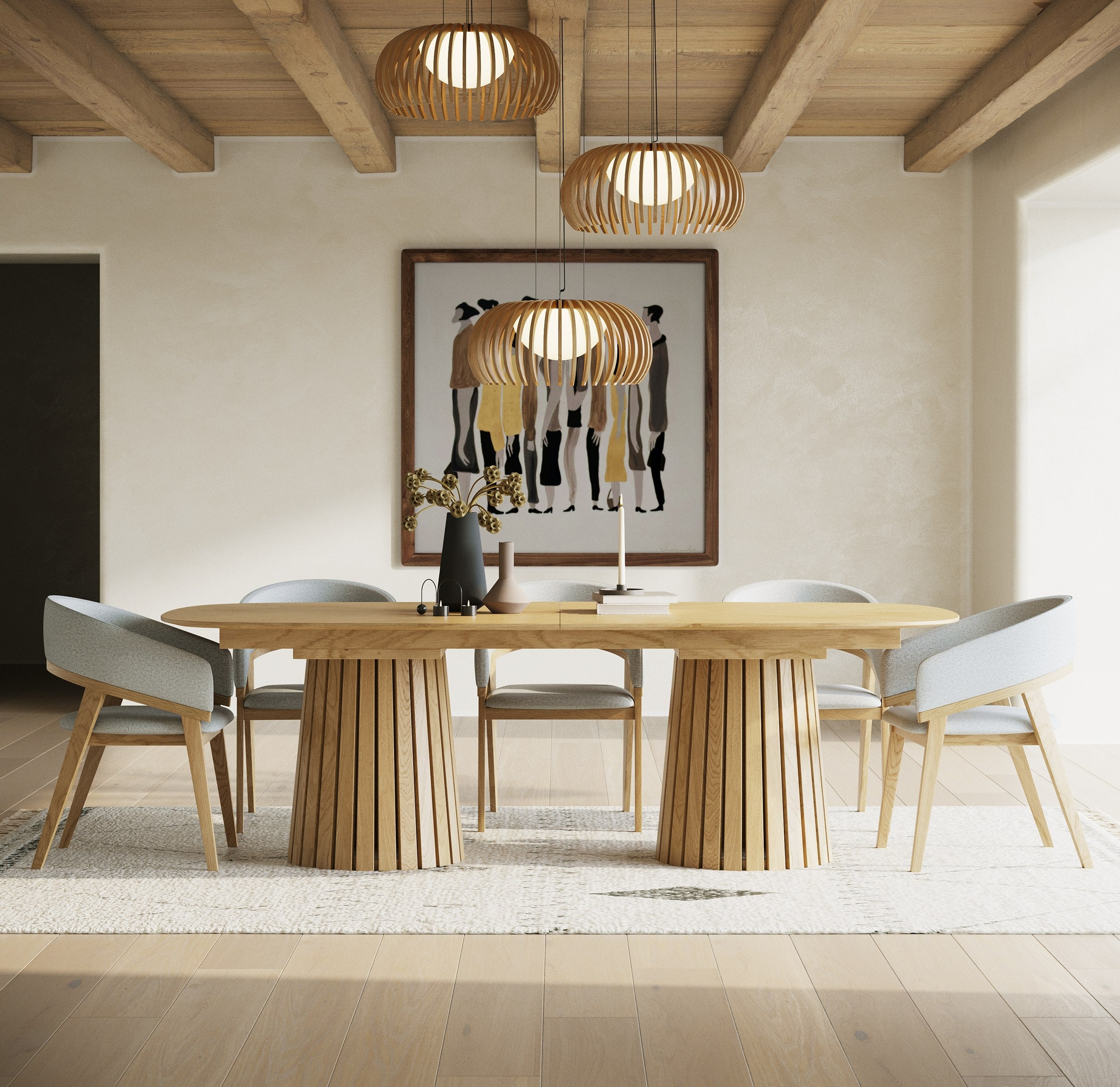 Truman - Mid-Century Modern Natural Oak Extendable Dining Table